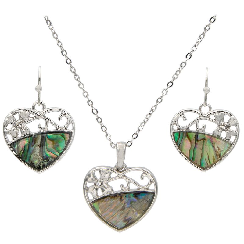 Genuine Abalone Heart Pendant Necklace And Earring Set 17$